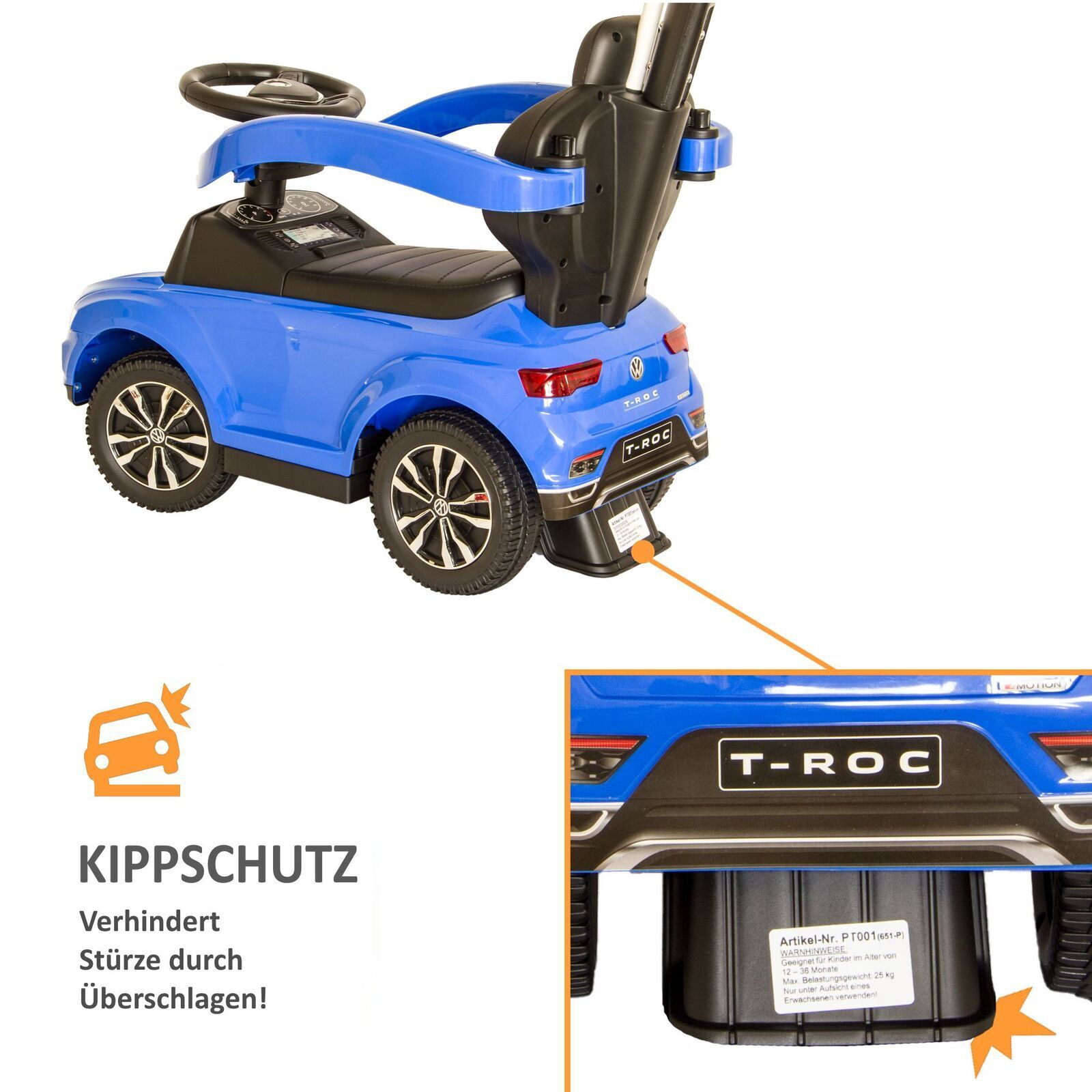 VW Rutscherauto mit Schiebestange und Dach, Rutschauto Rutscher Fahrzeug