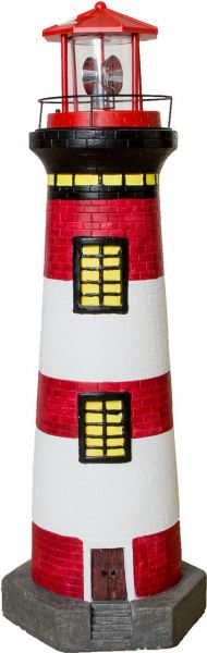 Solar-Leuchtturm, Polyresin, rot/weiß, 82 cm hoch