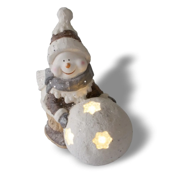 Weihnachtsdeko Schneemann mit LED beleuchteter Schneekugel, Leuchtfigur für Weihnachten