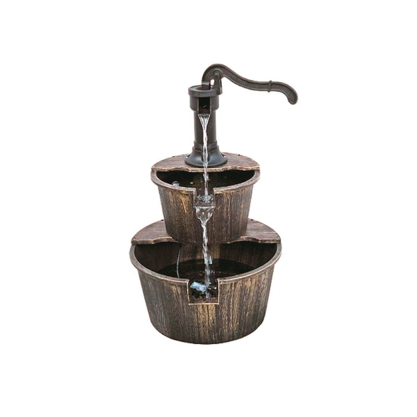 Brunnen in Holzoptik aus Kunststoff