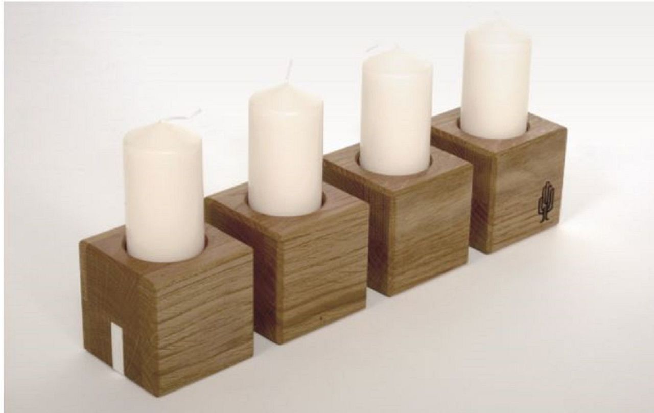 Kerzenständer, 4-er Set, Kerzen-Holzblock, Kerzenhalter