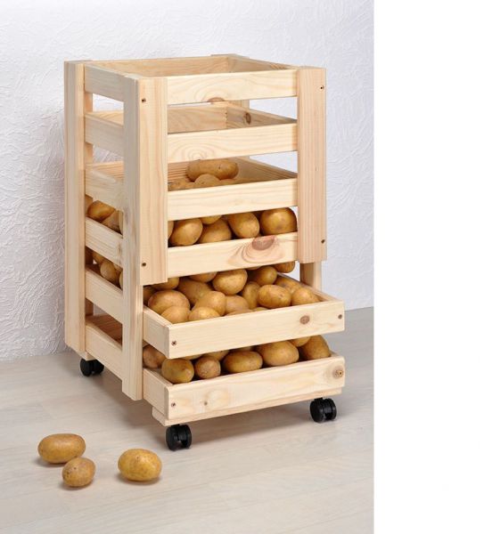 Kartoffelkiste Obstkiste, Kiefern-Holz FSC, mit Rollen, Aufbewahrungskiste