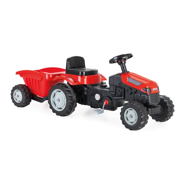Trettraktor mit Anhänger, Traktor zum draufsitzen, Kinder Traktor ab 3 Jahre, rot