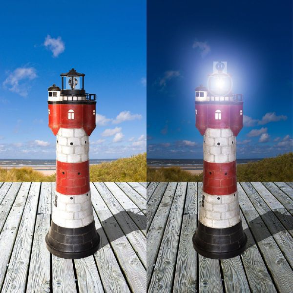 Leuchtturm Roter Sand mit Solar-LED Beleuchtung, rotierend
