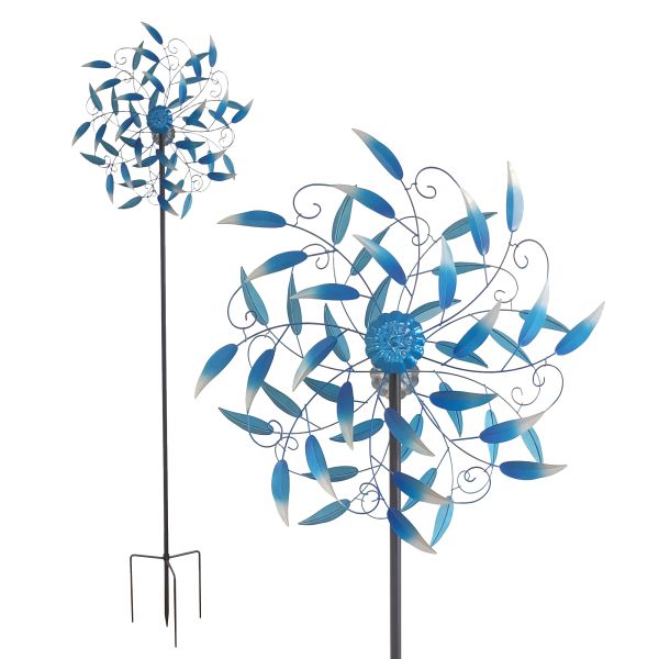 Windrad mit 2 gegenläufigen Rotoren, blau, Gartendeko, 213 cm hoch